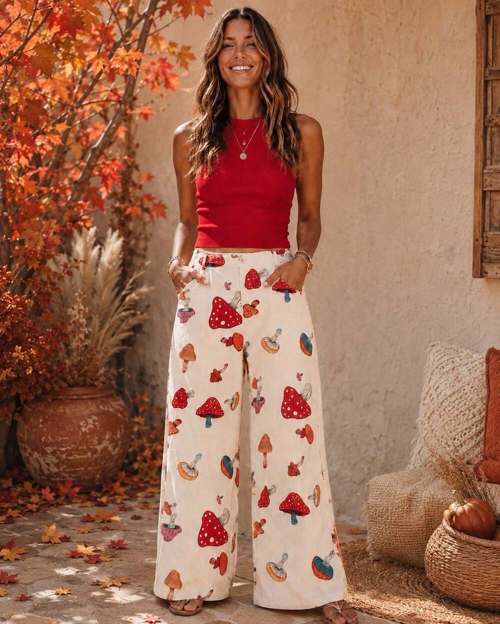 Mushroom Pants 12 (0XL) Wide Leg Lightweight Corduroy Boho Cottagecore Earthy